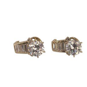 14K Yellow Gold Cubic Zirconia Half Hoop Earrings #23879